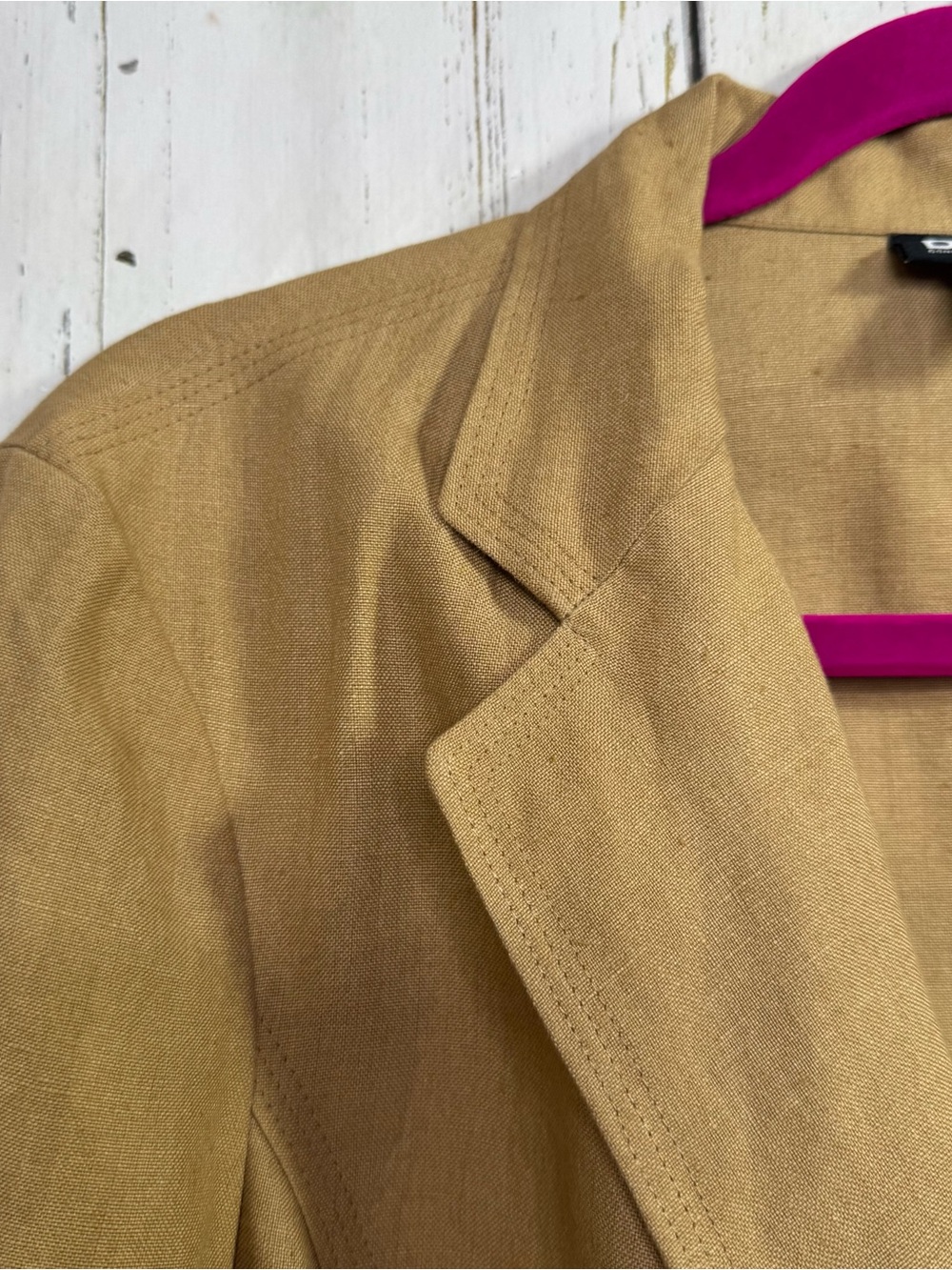 DKNY 100% Linen Tan Blazer Jacket Size 8 Office Career Quiet Luxury Coastal - Picture 2 of 14